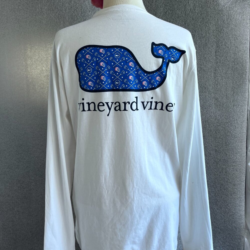 MENS VINEYARD VINES WHITE LONG SLEEVE T'SHIRT BLUE WHALE LACROSSE SHIRT SIZE: S